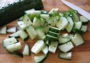 Salad with radish, Beijing cabbage, cucumber and tomato