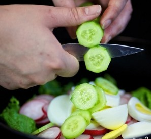 Salad with radish, fresh cucumber and egg