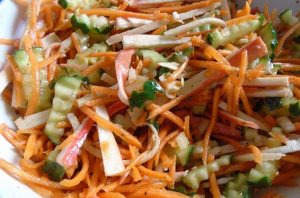 Korean style salad with crab sticks and carrots