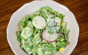 Salad with radish, fresh cucumber and egg