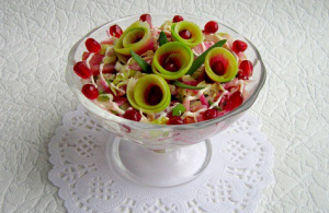 Meat salad with watermelon radish and Beijing cabbage