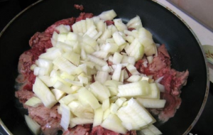 Pie Changeling with mushrooms, minced meat and rice