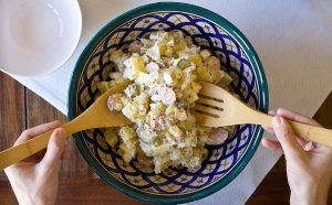 Potato salad with sausages