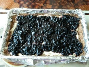 Shortbread Chocolate Cake with Blueberries and Cottage Cheese