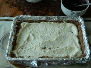 Shortbread Chocolate Cake with Blueberries and Cottage Cheese