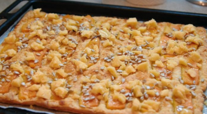 Pie with pumpkin, cheese and seeds