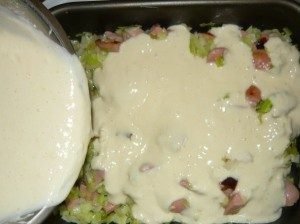 Bulk pie with cabbage and sausages