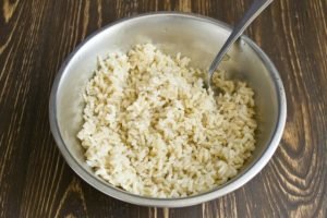 Lenten salad with brown rice and vegetables