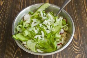 Lenten salad with brown rice and vegetables