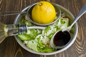 Lenten salad with brown rice and vegetables