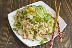 Lenten salad with brown rice and vegetables