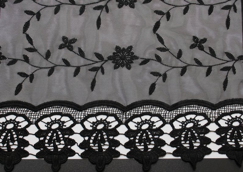 Fashion black lace and mesh material