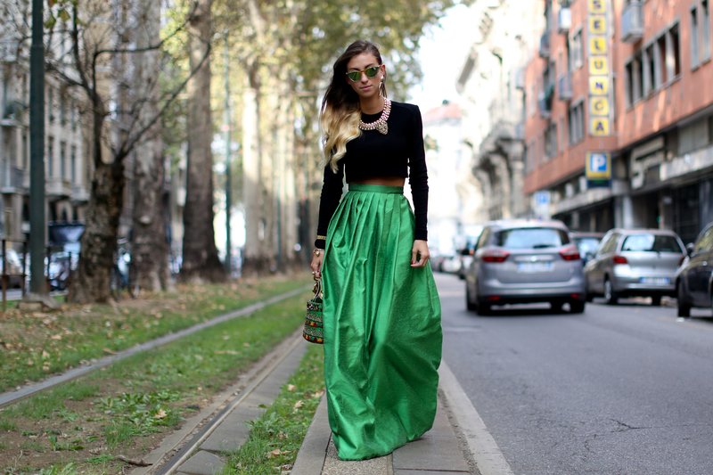 Green skirt on the floor