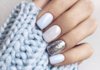 White manicure with sparkles