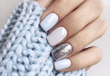 White manicure with sparkles