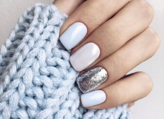 White manicure with sparkles