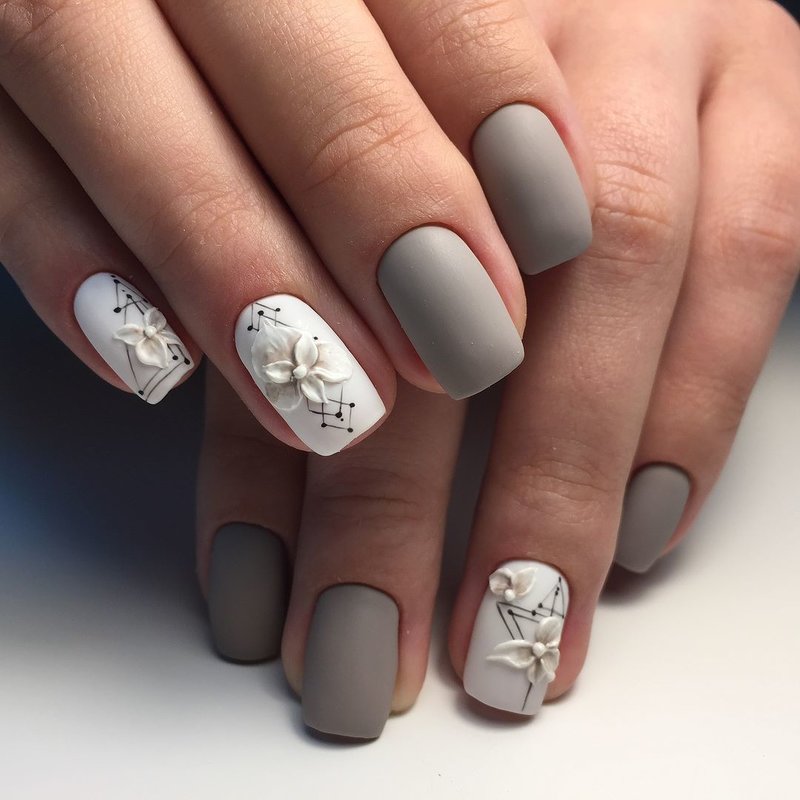 Gray matte manicure and pixie crystals