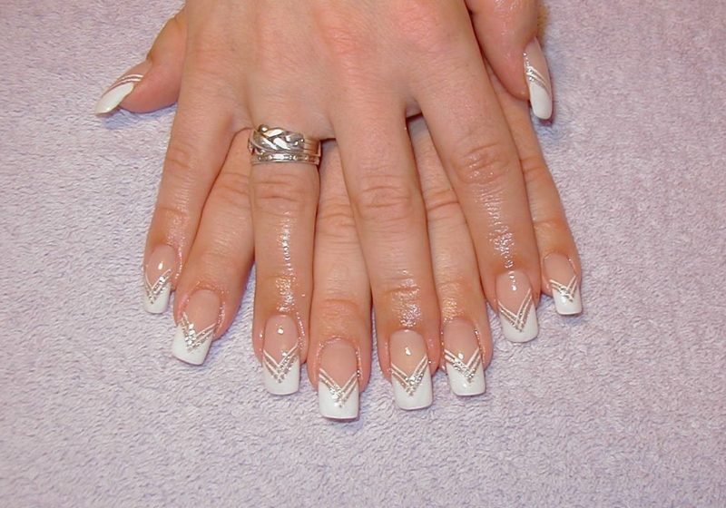 Cross french with white stripes and sparkles