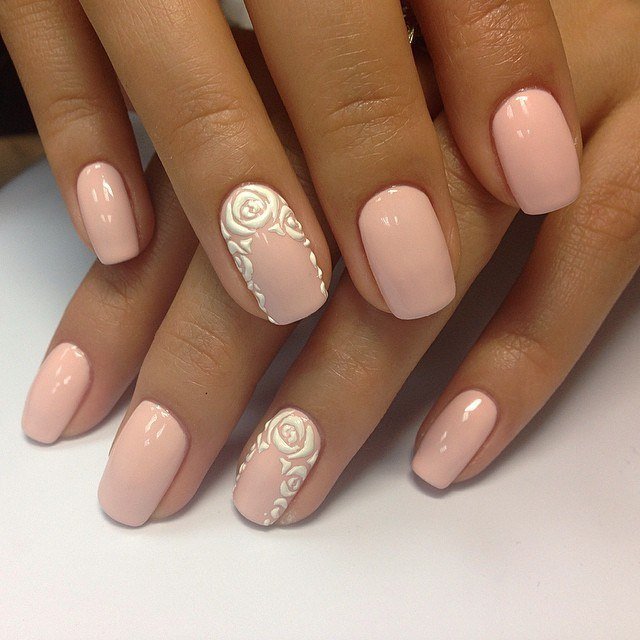 Manicure with unusual convex holes in the form of roses