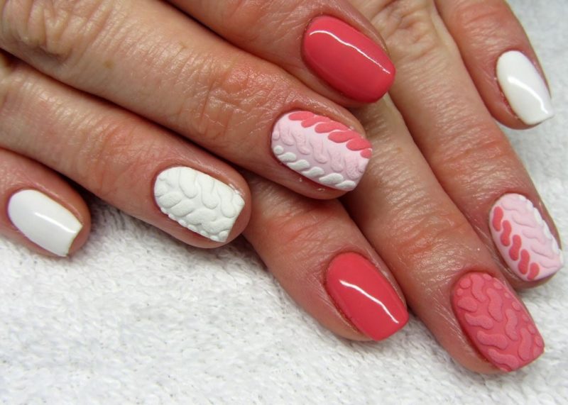 Coral white design with knitted patterns.