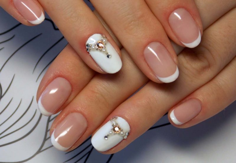 French with highlighted white marigold and rhinestones