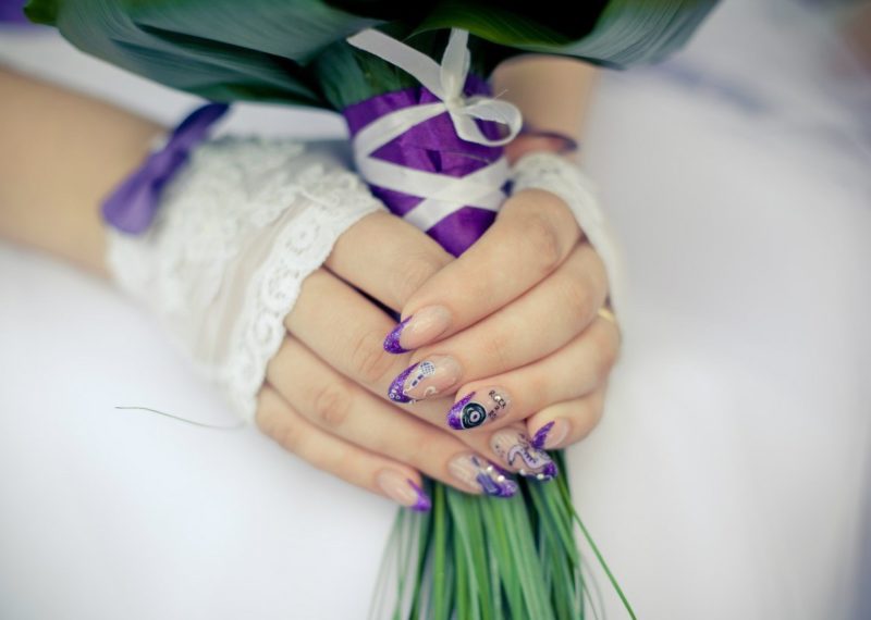 Violet wedding jacket with musical drawings