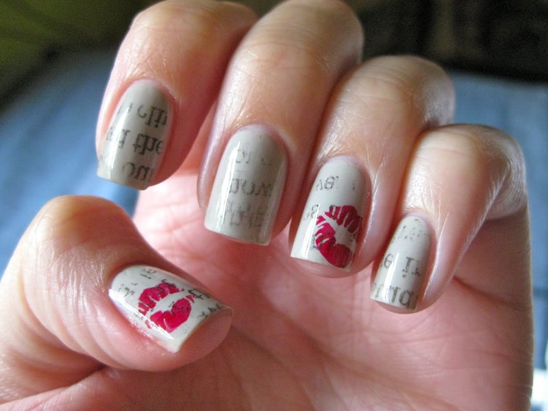 Gray nails with inscriptions and stamp