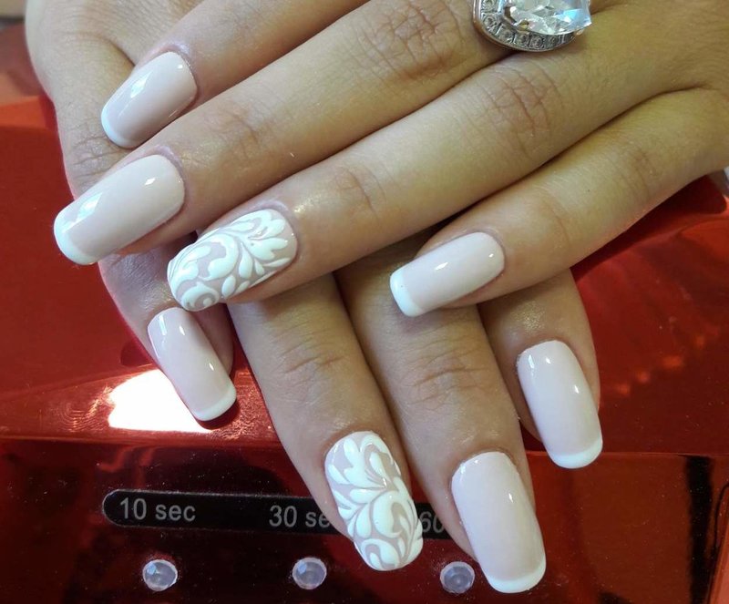 Nude French with white convex patterns