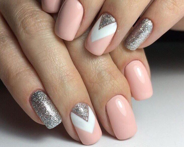 triangular hole nails with silver glitter