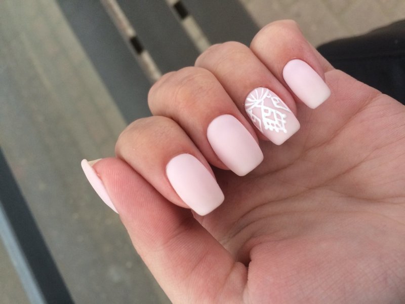 Matte Pink Nude with White Pattern