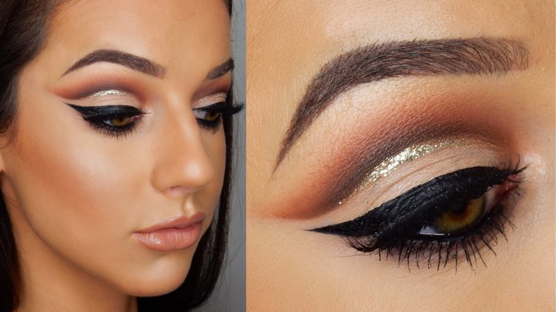 Classic cut crease in nude tones and glitter