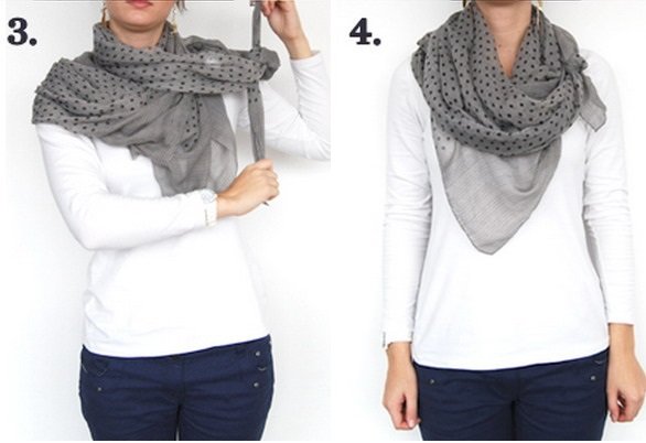 Steps 3-4 when tying a scarf in a yoke