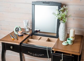 Makeup table with a mirror