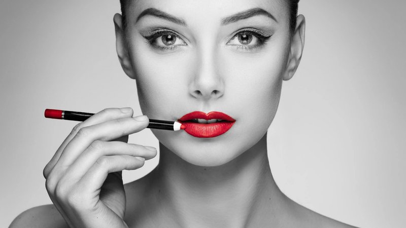 Makeup with red lipstick