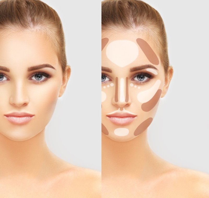 The main areas of the face, for applying highlighter