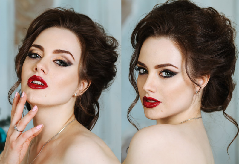 Beautiful cut crease makeup with red lipstick