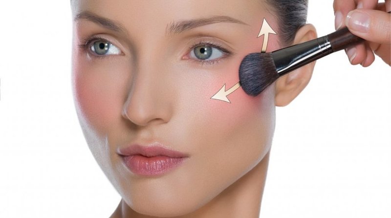 Applying blush for nude makeup