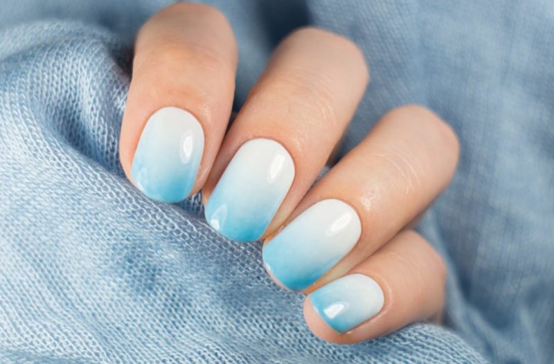 Delicate blue ombre manicure