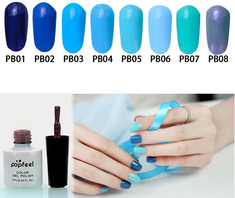 Different options for blue gel polish