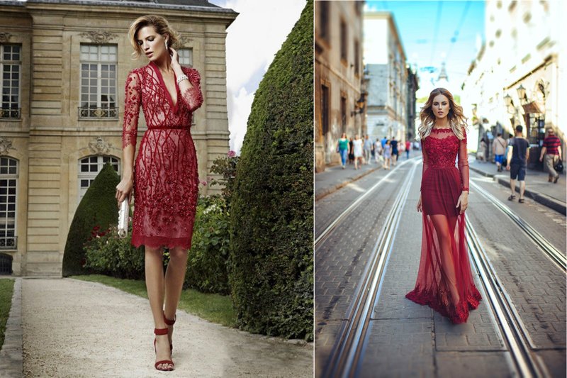 Transparent burgundy dresses