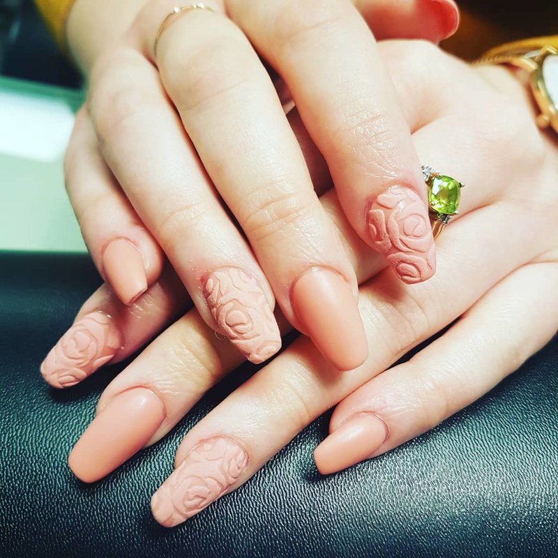 Beige manicure on long nails