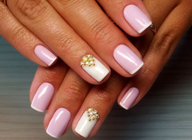 French manicure with beads