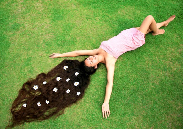 Girl with very long hair