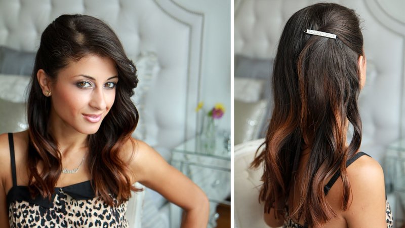 Hairstyle for medium hair with a hairpin