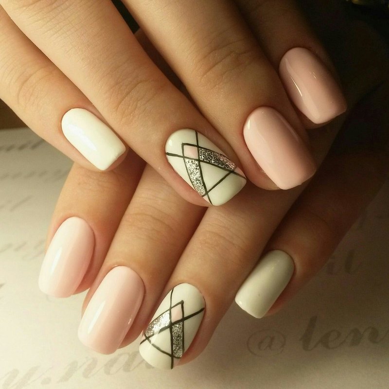 Geometric manicure in palette shades.