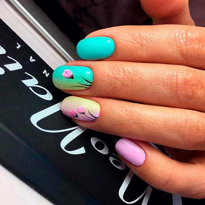 Spring floral manicure with shellac