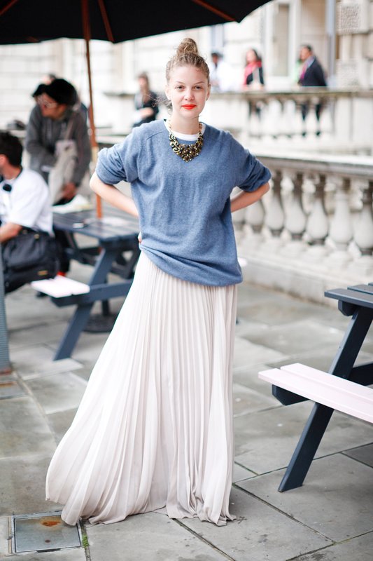 Girl in oversized sweater with maxi skirt