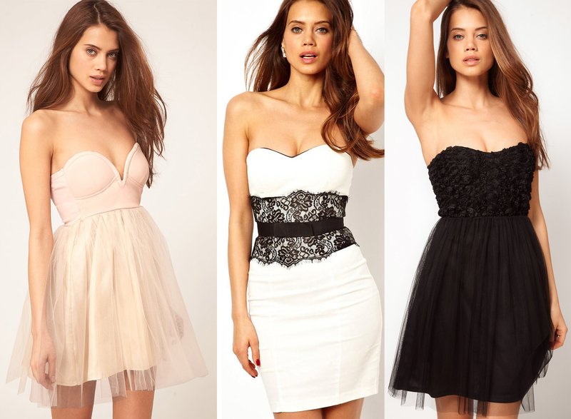 Variations of cocktail dresses with open shoulders