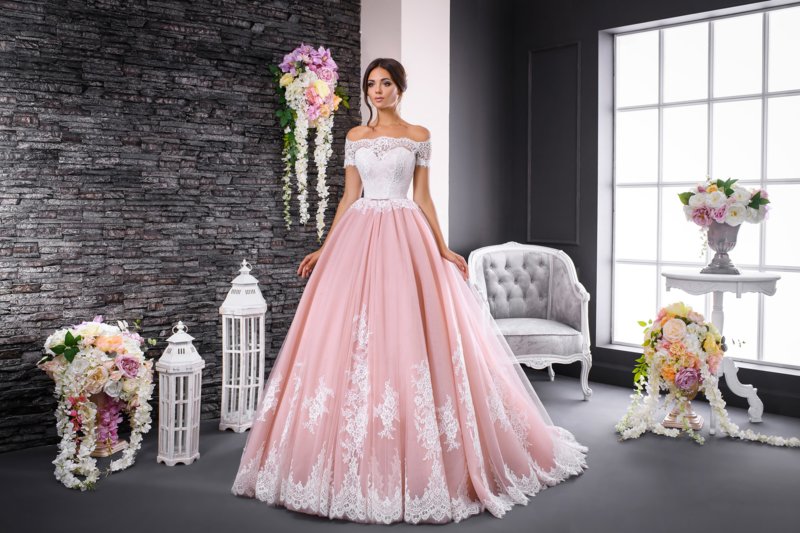 Baby pink wedding dress