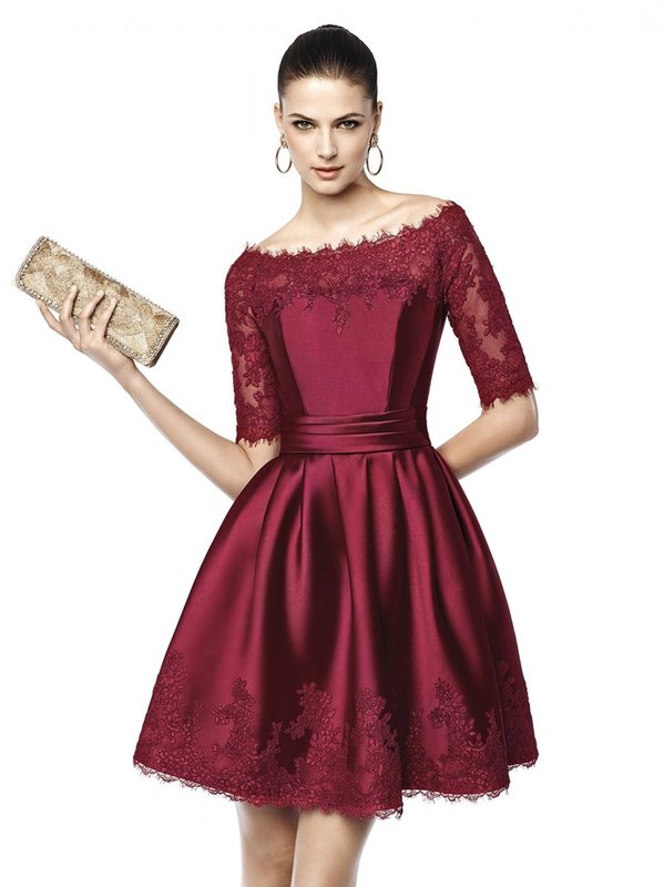 Girl in a Marsala cocktail dress with lace